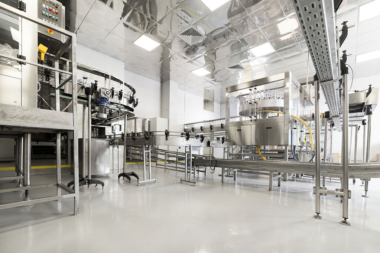 Factory for bottling alcoholic beverages. Abstract industrial background.